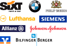 Current references: Sixt, BMW, Philip Morris, Lufthansa, Siemens, Allianz, Johnson & Johnson, Volksbanken Raiffeisenbanken, Bilfinger Berger